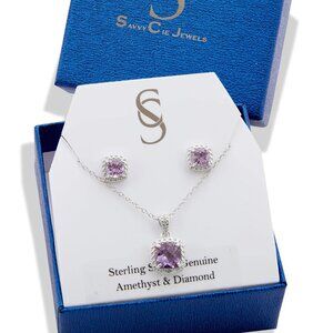Genuine Amethyst and Diamond Necklace and Earring Set- NIB - Christmas!